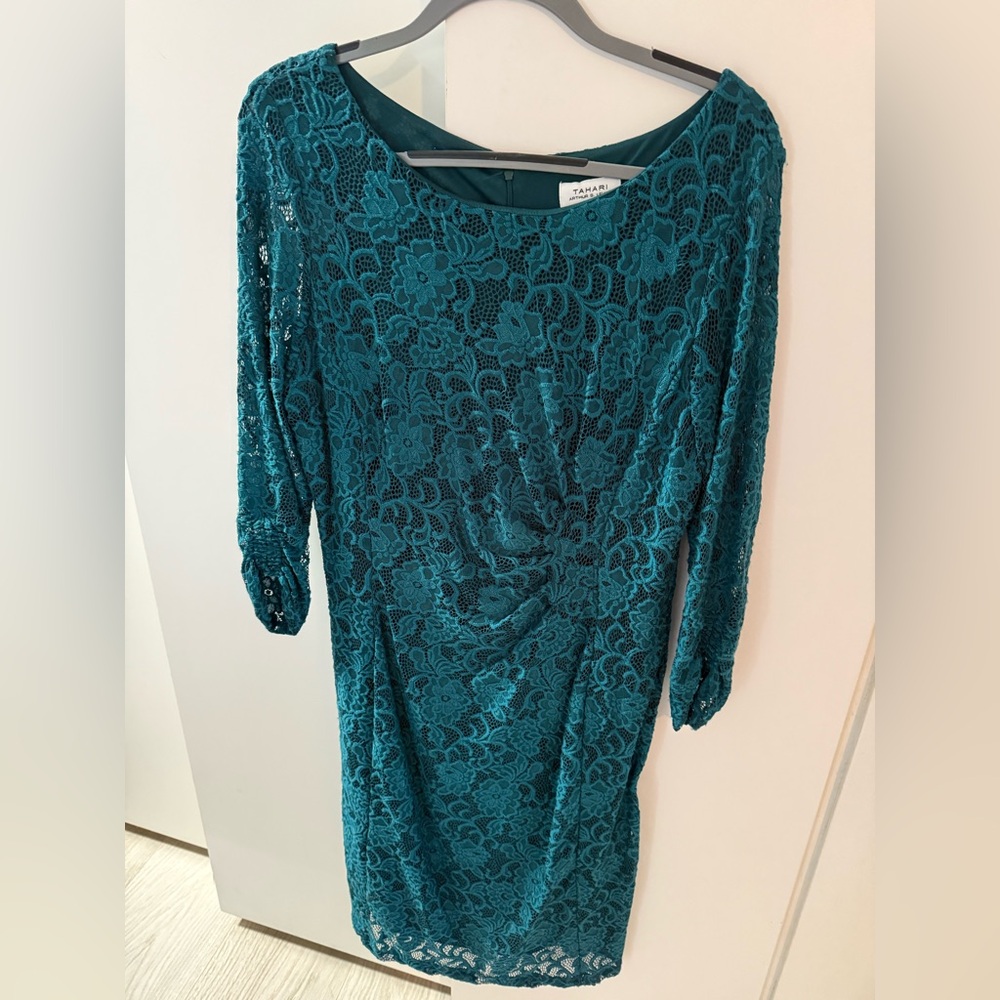 Tahari Turquoise Lace Long Sleeve Dress